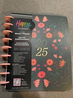 The Happy Planner Classic 9 Floral Black Pink Disc tabbed  2025